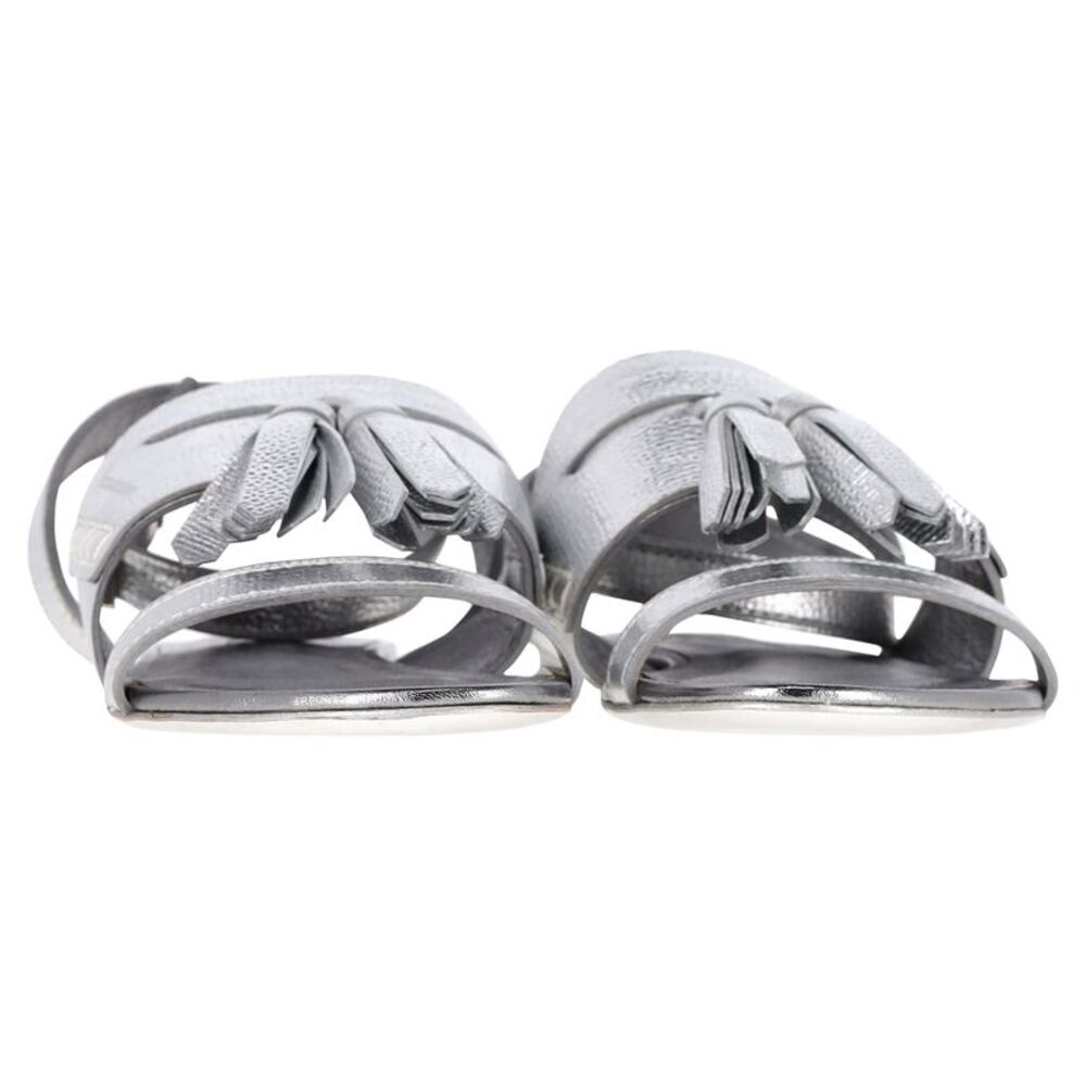 Burberry Bethany Tassel Detail Flat Sandals in Metallic Silver Leather - Picture 2 of 6